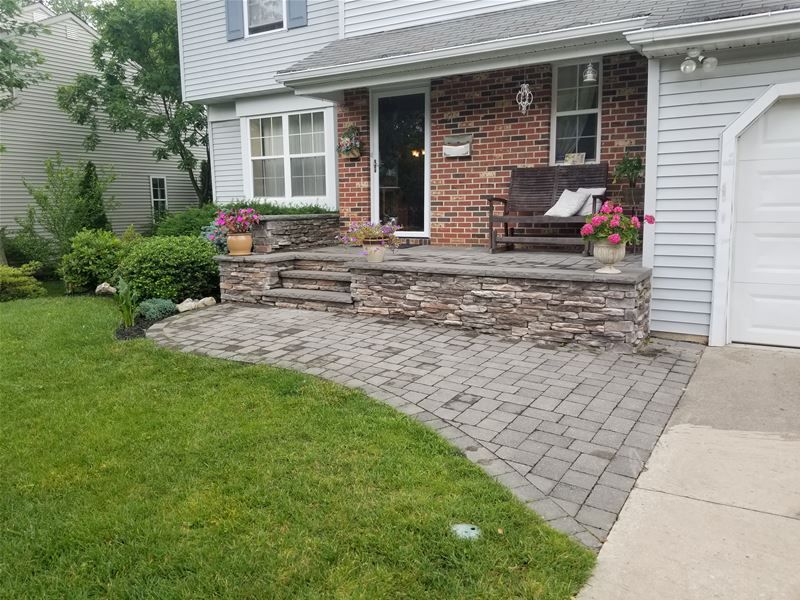 Stacked stone porch and paver walkway South Jersey